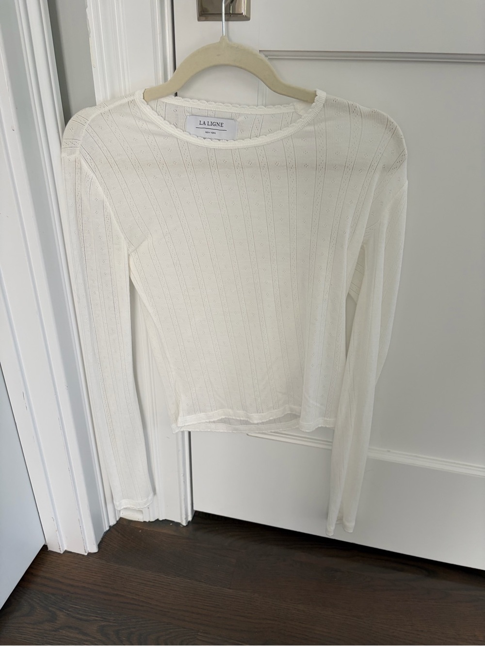 La Ligne Cream Long-Sleeve Ribbed Knit Top